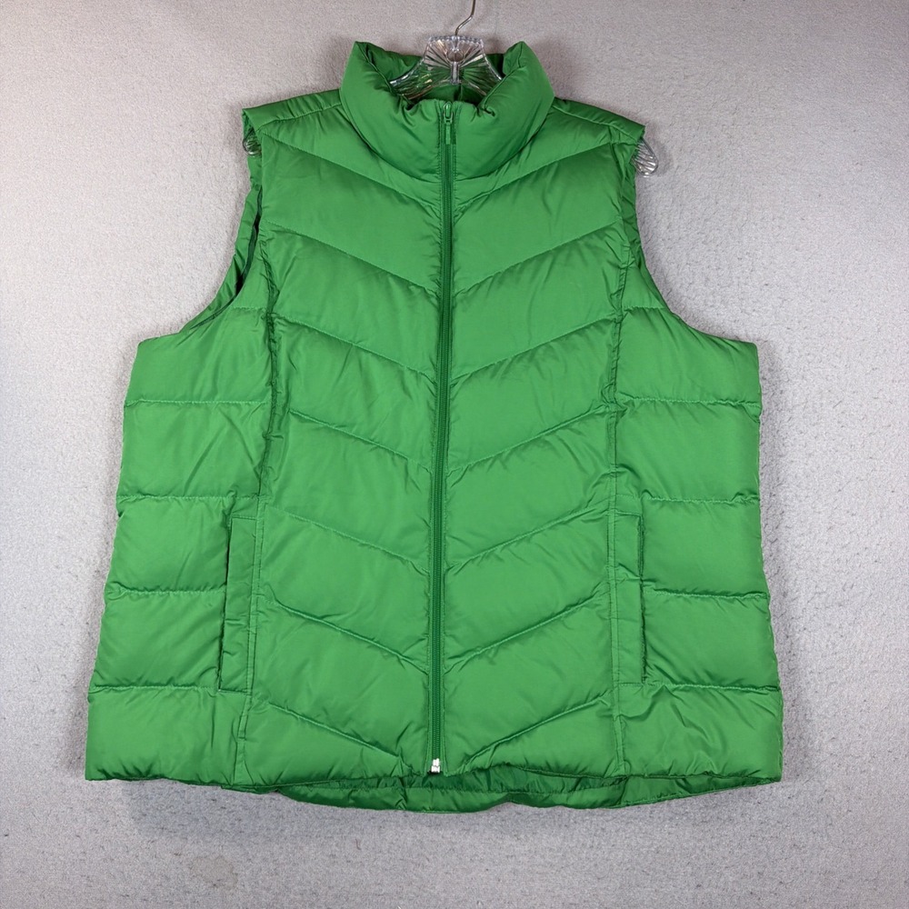 Lands End Women's 1X Green Down Puffer Vest Insulated, Lightweight, Quilted